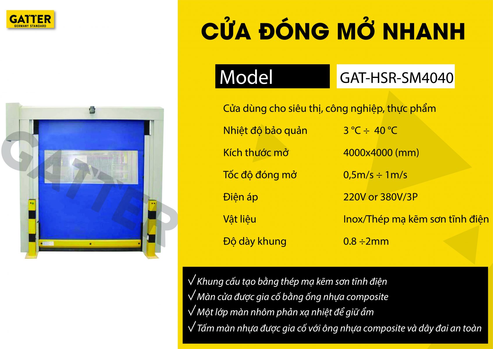 Thông số kỹ thuật cửa đóng mở nhanh
